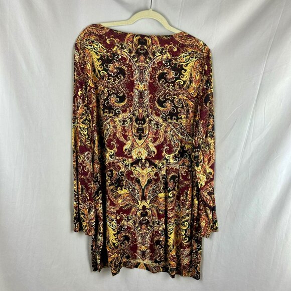 J Jill Soft Boat Neck Tunic Blouse Women Large Orange Black Paisley Long Sleeve - Picture 8 of 9